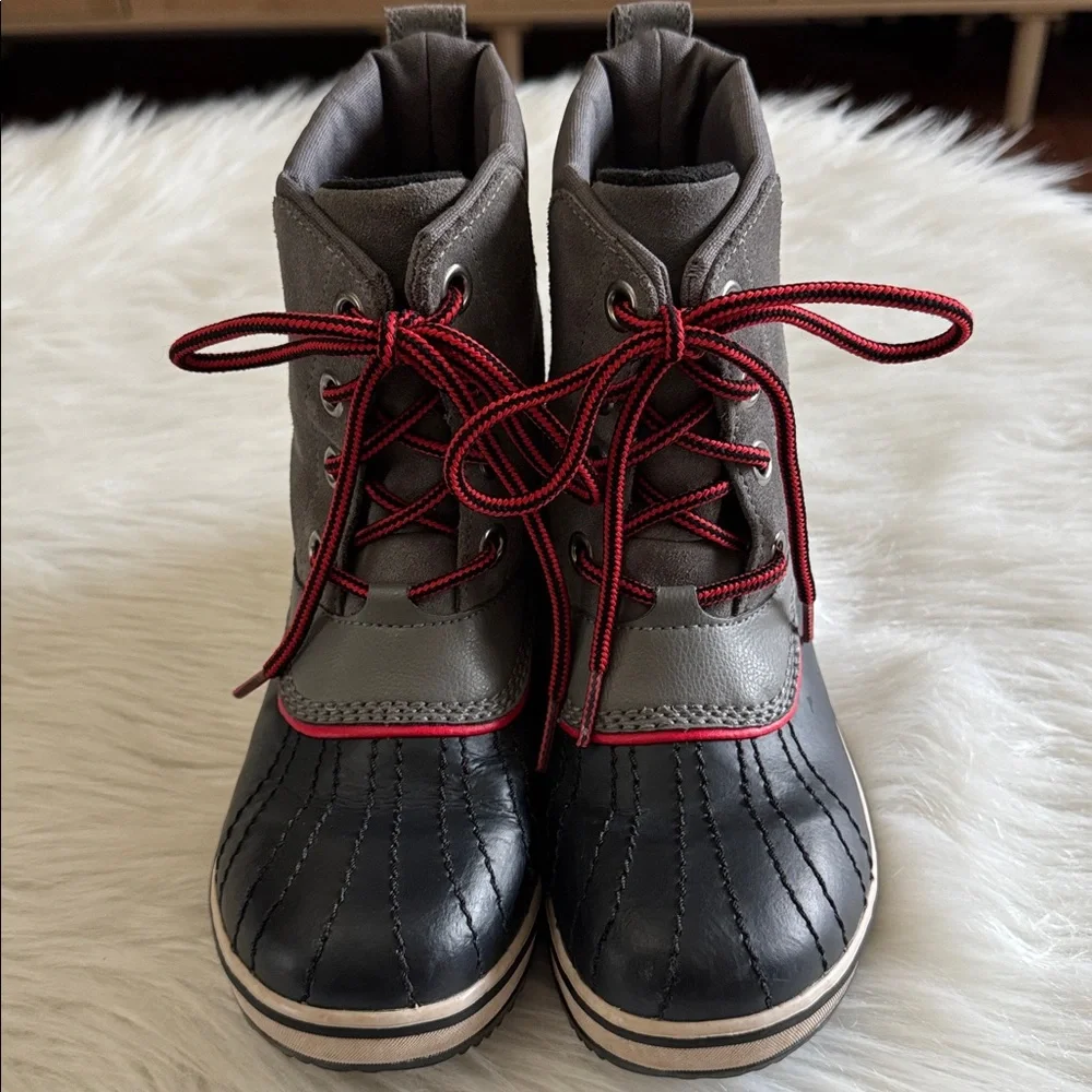 Sorel Big Kids Slimpack Lace Waterproof Winter Snow Gray & Black Boots Size 4